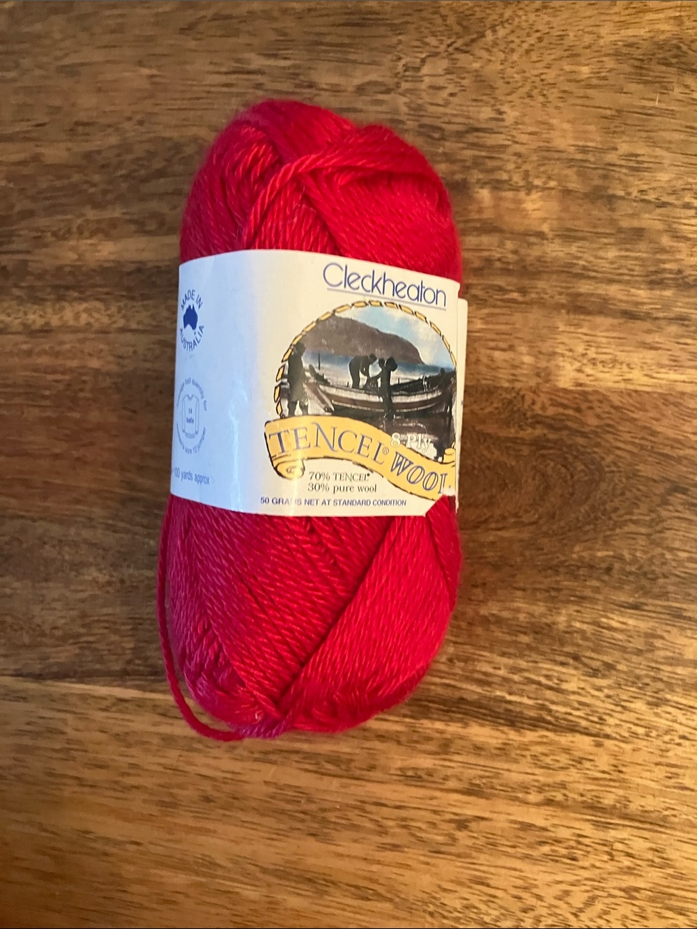 Cleckheaton Tencel Wool 8 Ply Yarn Xmas Red 50g Australia DK Knitting Croche